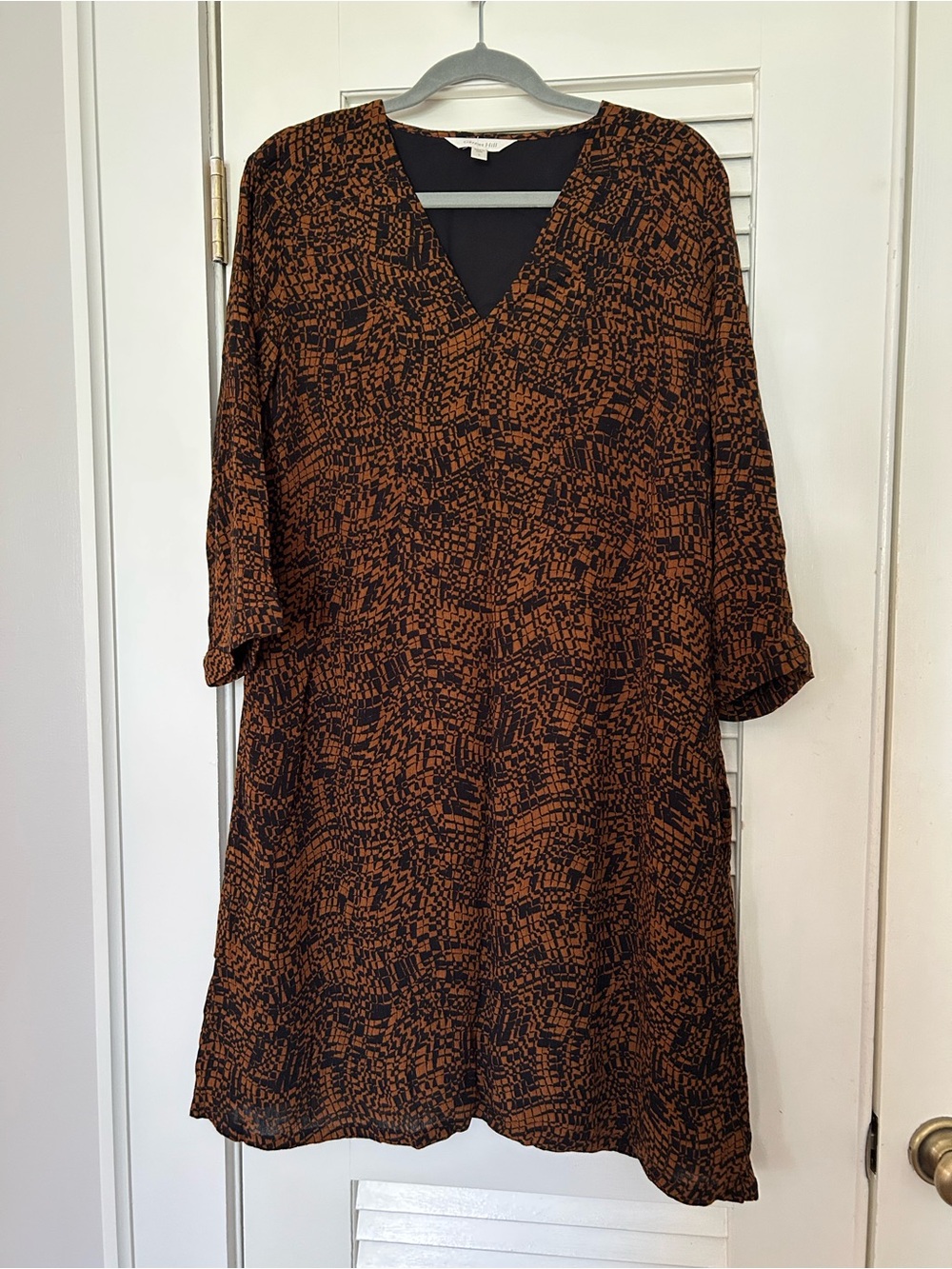 Garnet Hill Rust and Black V-Neck Patterned Tunic Dress